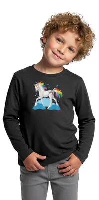 Produktbild von Spreadshirt Schleich Bayala Regenbogeneinhorn Kinder Premium Langarmshirt, 110/116 (4 Jahre), Anthrazit meliert