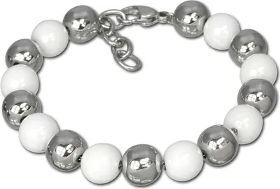 Image de Amello bracelet boules argent blanc femmes bijoux acier inoxydable céramique D2ESAX12W