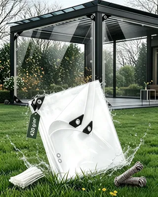 Imagen del producto de Lona transparente de 2 x 2,5 metros con ojales, impermeable y apta para uso en exteriores