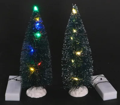Produktbild von 2er Set künstliche Tanne Dekotanne 22cm mit LED Lichterkette bunt warmweiß