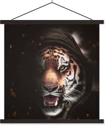 Produktbild von MuchoWow® Textilposter Tiger - Kleidung - Tiere 90x90 cm mit schwarzem Rahmen - Magnetisches