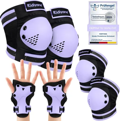 Produktbild von Kidiyana Kinder Protektoren Set S (2–6 Jahre) Lila – Knie-, Ellenbogen- & Handgelenkschoner, 6-in-1 Schutzset für Scooter, Skateboard & Fahrrad