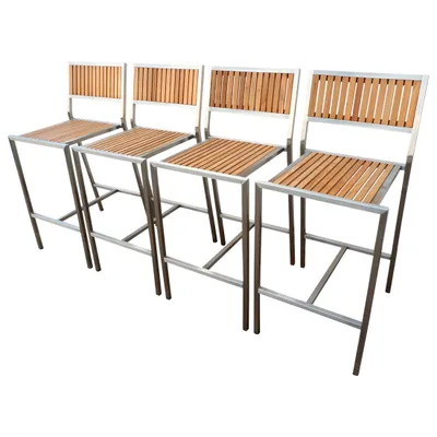 Produktbild von ALEOS. 4 Stück Edelstahl TEAK Barhocker Barsessel Bistrosessel Bistrohoker massive Ausführung A-Grade Teakholz MEXIKO Gartenmöbel Modell: MEXIKO