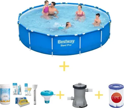 Obrázek produktu pro Bestway Pool - Steel Pro - 396 x 84 cm - Včetně servisního balíčku WAYS, filtračního čerpadla a filtru