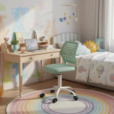 Produktbild von FurnitureR Kinderschreibtischstuhl, Höhenverstellbarer Drehstuhl ohne Armlehnen,