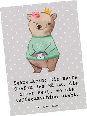 Produktbild von Mr. & Mrs. Panda Postkarte Sekretärin Chef - Grau Pastell - Geschenk, Berufsliebe, einzelkarte, Sekretariatsarbeit, Ansichtskarten, Sekretärinnen wertschätzen, Postkarten