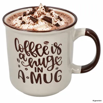 Produktbild von Kaffeebecher XL 500ml Jumbobecher Steingut Hellgrau Kaffee Spruch