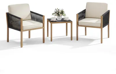 Immagine prodotto di Set da giardino KOMFOTTEU, composto da 3 pezzi: set di mobili da balcone in rattan con tavolo da giardino e 2 sedie da giardino, piccolo set lounge con cuscini, ideale per balcone, terrazza e giardino, colore beige