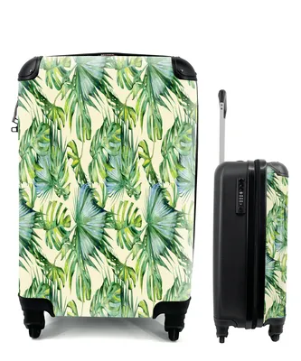 Produktbild von MuchoWow® Koffer Handgepäck Trolley Rollkoffer Kleine Reisekoffer mit 4 Rollen - Vintage - Tropisch - Blätter - Cabin Size < 55x40x23 cm & 55x40x20 cm - Fotokoffer - Kabinenkoffer - Boardgepäck - Reise-Box - Reisekoffer - Reisegepäck - Koffer mit Bild - Trolley für Kinder