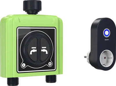 Produktbild von Smart Garden Bewässerungssystem mit zwei Anschlüssen, Zeitprofilerstellung & Bedienung per App – WLAN Bewässerungscomputer plant Bewässerung