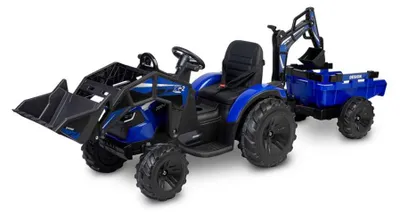 Produktbild von Hercules Elektro-Kindertraktor mit Frontlader, Baggerarm und Anhänger, blau