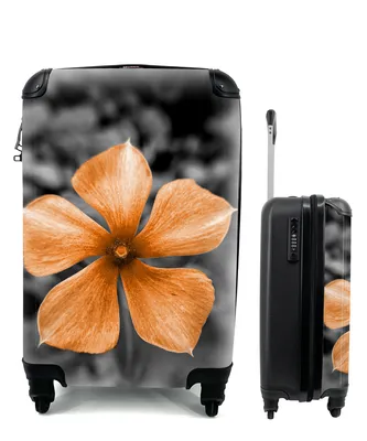 Produktbild von MuchoWow® Koffer Handgepäck Trolley Rollkoffer Kleine Reisekoffer mit 4 Rollen - Blumen - Orange - Schwarz - Weiß - Cabin Size < 55x40x23 cm & 55x40x20 cm - Fotokoffer - Kabinenkoffer - Boardgepäck - Reise-Box - Reisekoffer - Reisegepäck - Koffer mit Bild - Trolley für Kinder