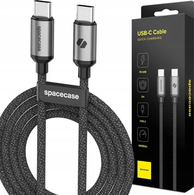 Produktbild von Spacecase USB-C Kabel 2m 60W, Nylon, Schnellladefähig