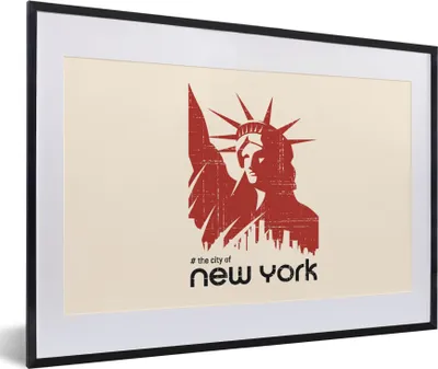Produktbild von MuchoWow® MuchoWow® Gerahmtes Poster New York - Rot - Freiheitsstatue 60x40 cm - Poster mit zchwarzem Bilderrahmen - Schlafzimmer - Plakat in Rahmen - Drucken
