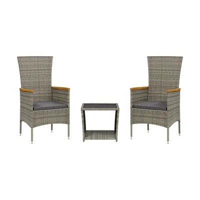 Obrázek produktu pro vidaXL 3dílný zahradní jídelní set s polštáři Grey Poly Rattan