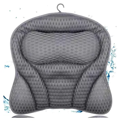 Produktbild von Badewannenkissen für Nacken, Badekissen mit 4D Mesh und 6 Saugnäpfen, ergonomische Form für Kopf, Nacken, Schultern und Rücken, grau