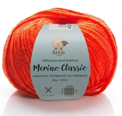 Obrázok produktu pre Merino Classic Art'is Yarn 100 % Vlna Superwash (50 g/100 m) (1664 oranžovo-červená)