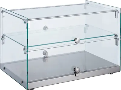 Produktbild von CHEFGASTRO Ungekühlte Ausstellvitrine NEPOR eckig | 2 Ebenen | 50 Liter, HxBxT 37x55,4x36,1cm | Edelstahl