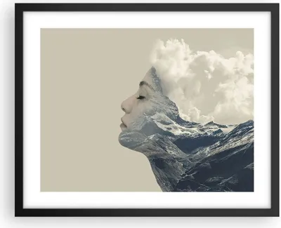 Produktbild von Gerahmtes Poster - Schwarzer Rahmen - Grafik Frau Berge - 50x40 cm - Wand Bild - Wanddeko - Wandbilder - Kunstposter - Wandposter - Bilderrahmen - Bilder - Kunstdruck - Wandbild - P2BAA50x40-4323