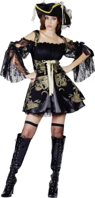 Produktbild von Piraten-Kostüm Deluxe für Damen schwarz-goldfarben Small