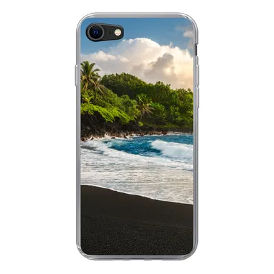 Produktbild von MuchoWow® Handyhülle Schutzhülle Hülle für iPhone 8 Ein schwarzer Sandstrand auf Hawaii Silikon Softcase Handy Hülle - Schutzhaube