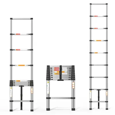 Obrázek produktu pro Teleskopická žebřík - výsuvná žebřík - nerezová ocel - 9 schodů - maximální nosnost 150 kg - EN131 - přenosná