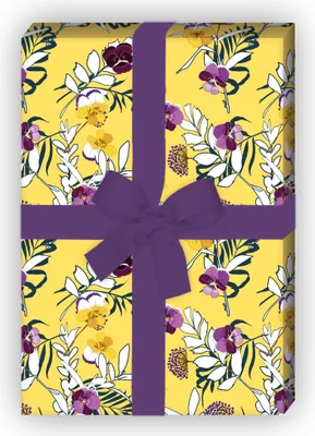 Produktbild von Sommer Blumen Geschenkpapier mit Stiefmütterchen, gelb zum Einpacken - G11600, 32 x 48cm