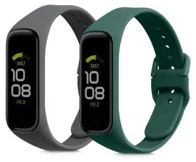 Produktbild von kwmobile 2x Uhrenarmband für Samsung Galaxy Fit 2 Armband - Fitnesstracker Band Set aus TPU Silikon - Ersatzarmband Smartwatch - Dunkelgrau Dunkelgrün