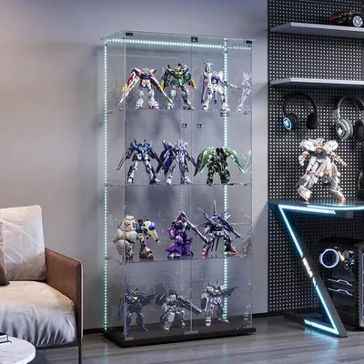 Productafbeelding van Glazen Vitrinekast - Display Kast - Collecties Presenteren - Met LED Verlichting - 163 cm Hoog - Zwart
