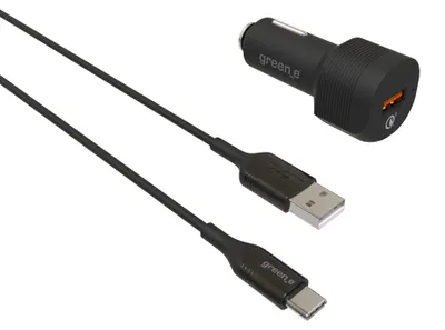 Immagine prodotto di Greene, caricatore per auto QC 3.0 USB 3A per accendisigari con cavo da USB-A a USB-C 1,3M, nero
