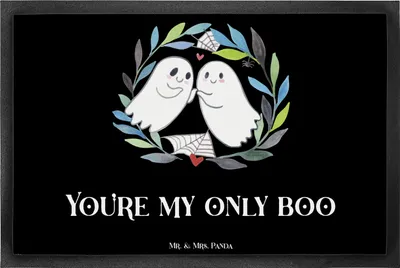 Produktbild von Mr. & Mrs. Panda Schmutzfangmatte Gespenster  Liebe  40 x 60 cm - Schwarz - Geschenk, Schmutzmatte, Verliebt, Fußabtreter, Gespenst, Schuhabstreifer, Fussmatte, fußmatte