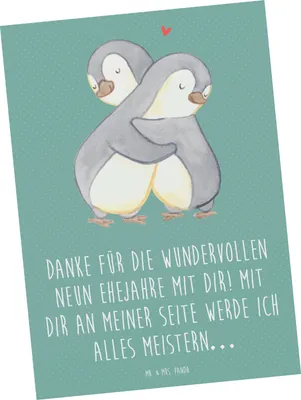 Produktbild von Mr. & Mrs. Panda Postkarte 9. Hochzeitstag Keramikhochzeit - Meeresbrise - Geschenk, einzelkarte, Fotokarte, feiern, Jubiläum, Geschenke, Heirat, Grußkarte, Fest, Liebe