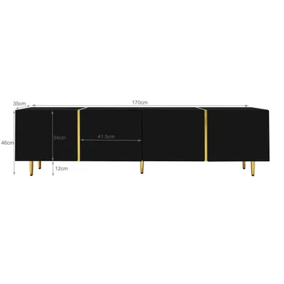 Image de Fortuna Lai Armoire TV haute brillance avec 4 portes, moderne et sobre, noir, 170 x 35 x 46 cm