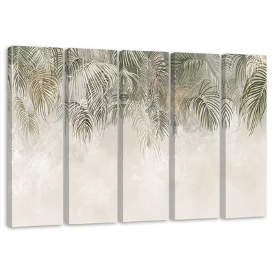 Produktbild von 5-teiliges leinwandbild palmenblätter 100x70 cm Feeby braun wandbild bereit zum aufhängen