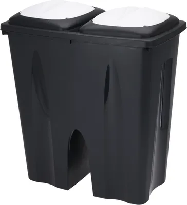 Immagine prodotto di Excellent Houseware Pattumiera a 2 scomparti, plastica, 50x30x55 cm, 2x25 l, nero/bianco