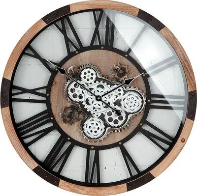 Produktbild von Gilde Wanduhr, rund, Zahnrädermotiv, Holz, Metall, naturfarben, schwarz, VE 1, L. 8 cm, D. 67,5 cm 46165