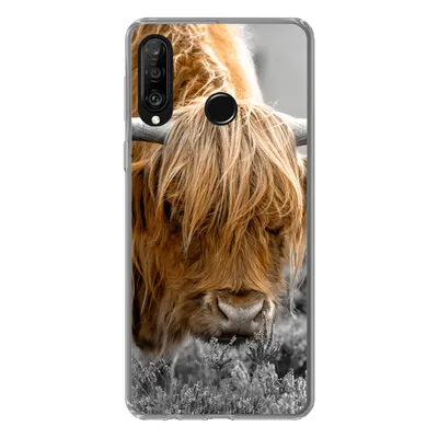 Produktbild von MuchoWow® Handyhülle Schutzhülle Hülle für Huawei P30 Lite Scottish Highlander - Pflanzen - Schwarz - Weiß Silikon Softcase Handy Hülle - Handyhülle