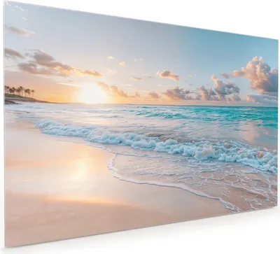 Produktbild von Küchenrückwand Spritzschutz Glas mit Motiv Sonnenaufgang Strand 40 x 40 cm