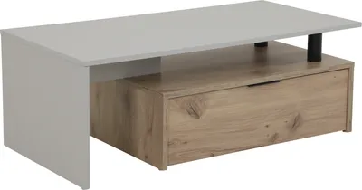 Produktbild von Couchtisch Dennis - Nachbildung Hellgrau+Eiche - großer Schubkasten und Ablagen - 110x55 cm