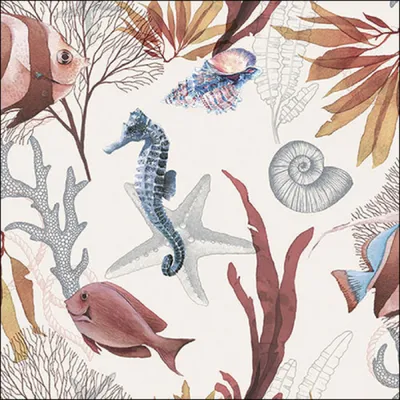 Produktbild von Servietten Papier 33x33cm 3-lagig Seepferdchen maritim Motiv 20 Stück