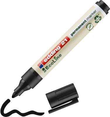 Produktbild von edding 21 Ecoline Permanentmarker - schwarz - 1 Stift - Rund-Spitze 1,5-3 mm - schnell trocknender Permanent Marker - wasserfest, wischfest - für Karton, Kunststoff, Holz, Metall - Universalmarker