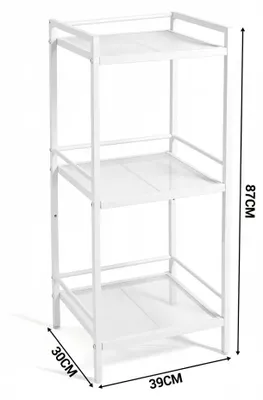 Zdjęcie produktu dla Regał do przechowywania – regał narożny – 3 półki – wolnostojący – stal – do łazienki/kuchni/pralni – biały