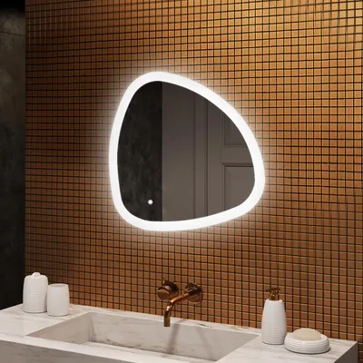 Imagen del producto de Espejo de baño de 74x74 cm, de forma irregular, con iluminación LED, sensor táctil y tecnología LED Dual