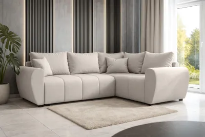 Image de AX LIVING Malatya L Canapé d'angle avec fonction sommeil Canapé L Beige 235 cm D