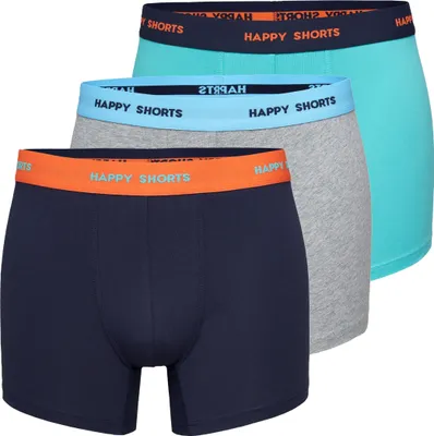 Immagine prodotto di Happy Shorts boxer da uomo, confezione da 3 - maglia retrò, logo in vita arancio/grigio/turchese XL