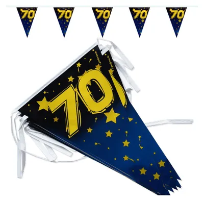 Produktbild von Goodymax® 70. Geburtstag Wimpelkette "Stars/Gold Metallic" 6,8 m lang