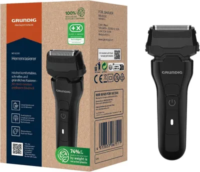 Produktbild von GRUNDIG MS 6330 Elektrorasierer Herren, 60 Min Akkulaufzeit, ausklappbarer Langhaarschneider, 3-fach Schneidesystem, 74 % recyceltes Gehäuse