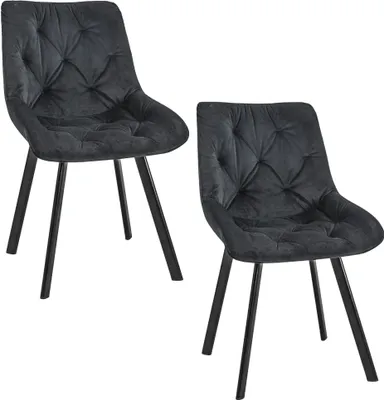 Produktbild von Esszimmerstühle mit Samt 2er Set AKORD SJ.33 Gesteppter Stuhl aus Velours in Schwarz