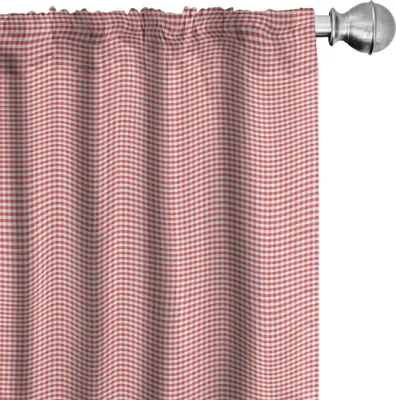 Produktbild von ABAKUHAUS Kariert Vorhänge, Gardinen, Horizontal gestreiftes Design Gingham inspiriert altmodischen traditionellen Druck, 2 Stück 75 x 245 cm, Coral Weiß