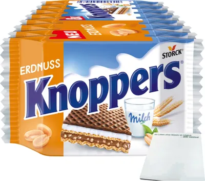 Produktbild von Knoppers Erdnuss Waffelschnitte (8x25g Packung) + usy Block